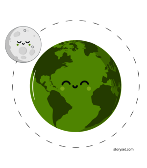 Erde und Mond Illustration eines kleinen Mondes, der die Erde umkreist