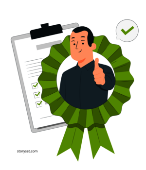 Top-Qualität Illustration von einem Mann, der seinen Daumen nach oben hält als Zeichen für Qualität