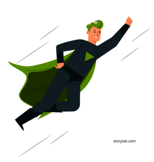 Superheld Illustration eines Superhelden mit Cape, der mit gestrecketem Arm in die Luft fliegt