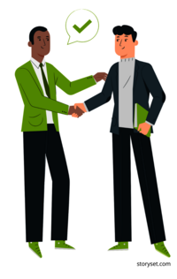 Partnerschaft Illustration von 2 Männern, die sich partnerschaftlich die Hand schütteln