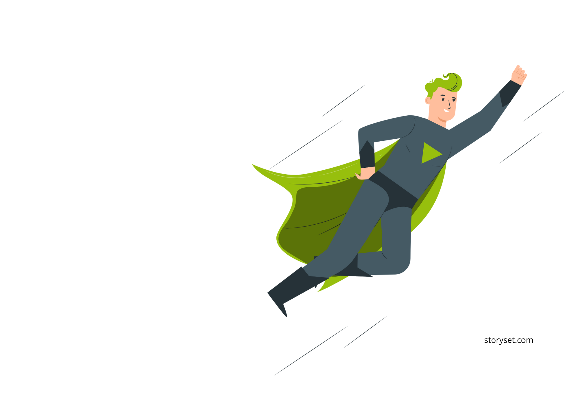 Illustration eines Superhelden mit Cape, der mit gestrecketem Arm in die Luft fliegt