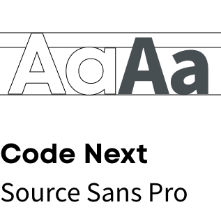 Beispielhafte Darstellung der genutzten Schriften Code Next und Source Sans Pro anhand des Buchstabens "Aa"