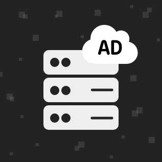Grafische Darstellung von 3 Servern, darüber befindet sich ein Cloud-Icon mit dem Text "AD"