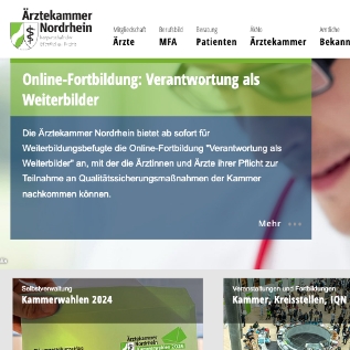 Ausschnitt der Webseite der Ärztekammer Nordrhein