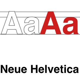 Beispielhafte Darstellung der genutzten Schrift NeueHelvetica anhand des Buchstabens "Aa"