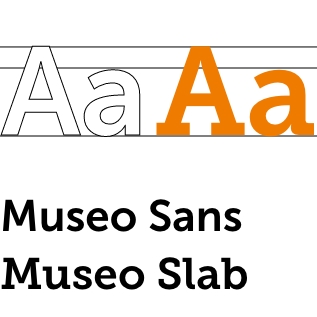 Beispielhafte Darstellung der genutzten Schriften Museo Sans und Museo Slab anhand des Buchstabens "Aa"