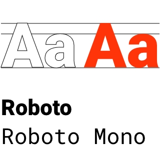 Beispielhafte Darstellung der genutzten Schriften Roboto und Roboto Mono anhand des Buchstabens "Aa"