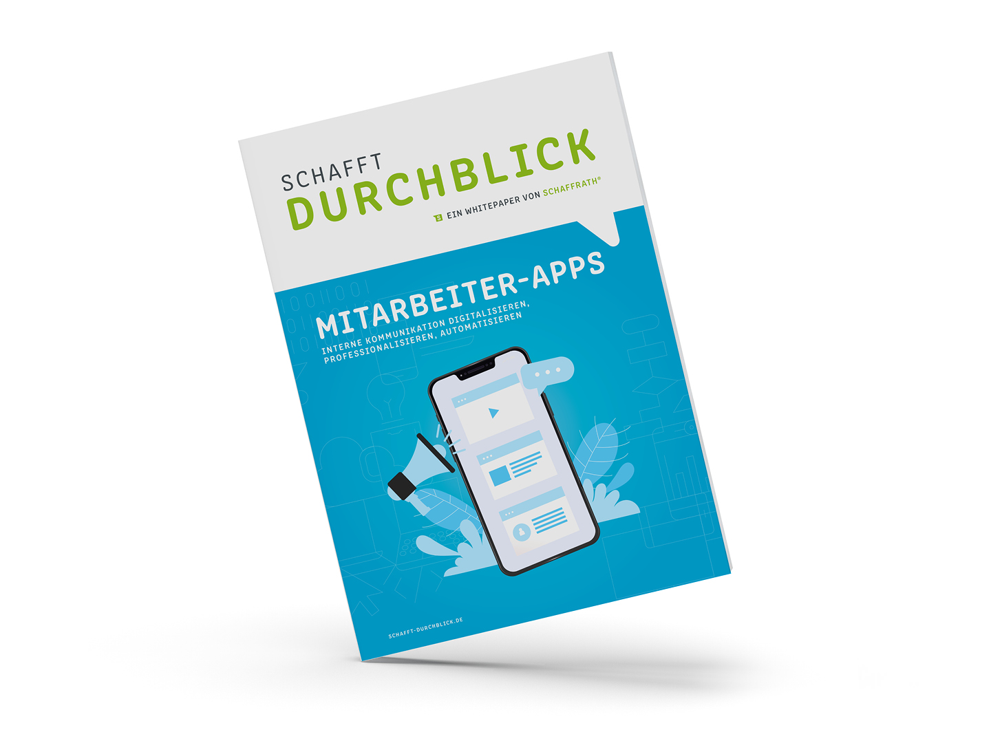 Titelbild des Whitepapers Mitarbeiter-App, zu sehen ist ein Smartphone